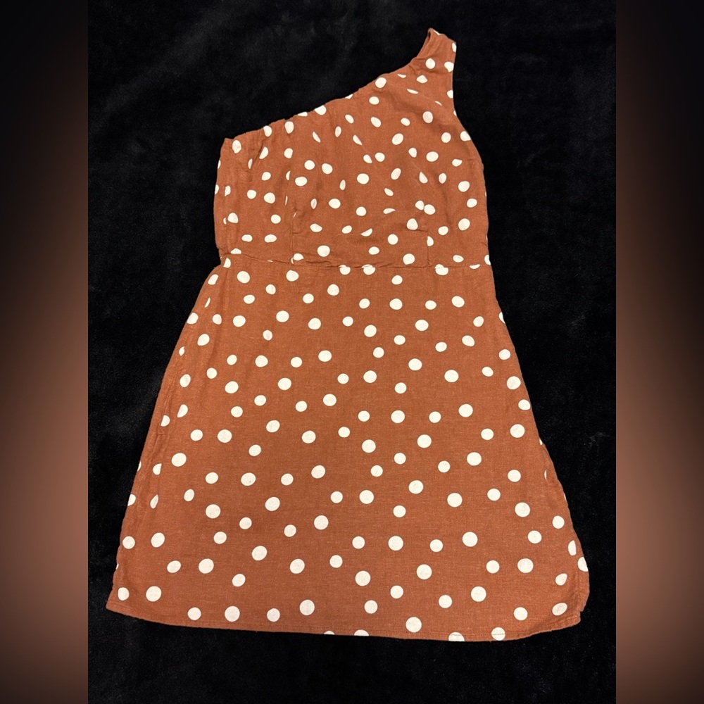 Abercrombie & Fitch Brown Polka Dot One-Shoulder Dress